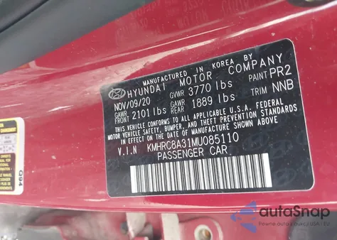 2021 Hyundai Venue Sel из США, поврежденный, VIN KMHRC8A31MU085110